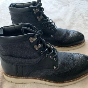 J75 HINTON WINGTIP BLACK LEATHER/BLUE CANVAS BOOTS By JUMP
